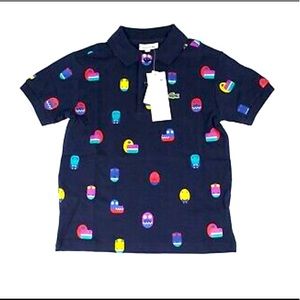 Brand new Lacoste navy blue polo with animal print (Size 4T)